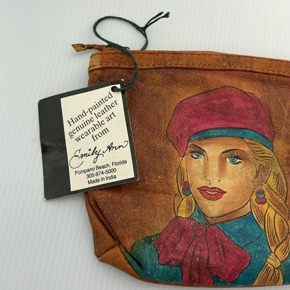 Emily Ann Of Boca Raton Handpainted Leather Cosmetic Bag Vintage NWT - Picture 1 of 6